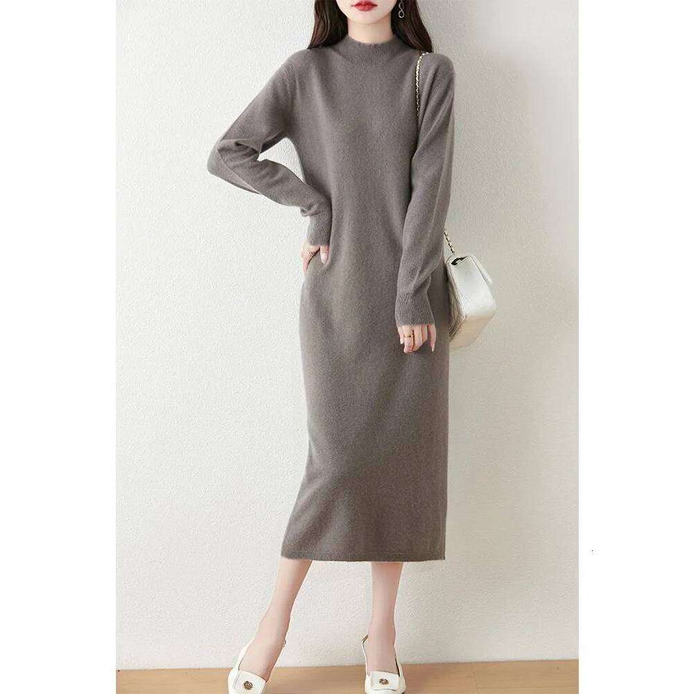 Choice Autumn Winter Women's Dress Sweater Mock Neck Pullover Thick 100% Merino Wool Knitwear Chic Soft Skirts A-Line Tops Z260314