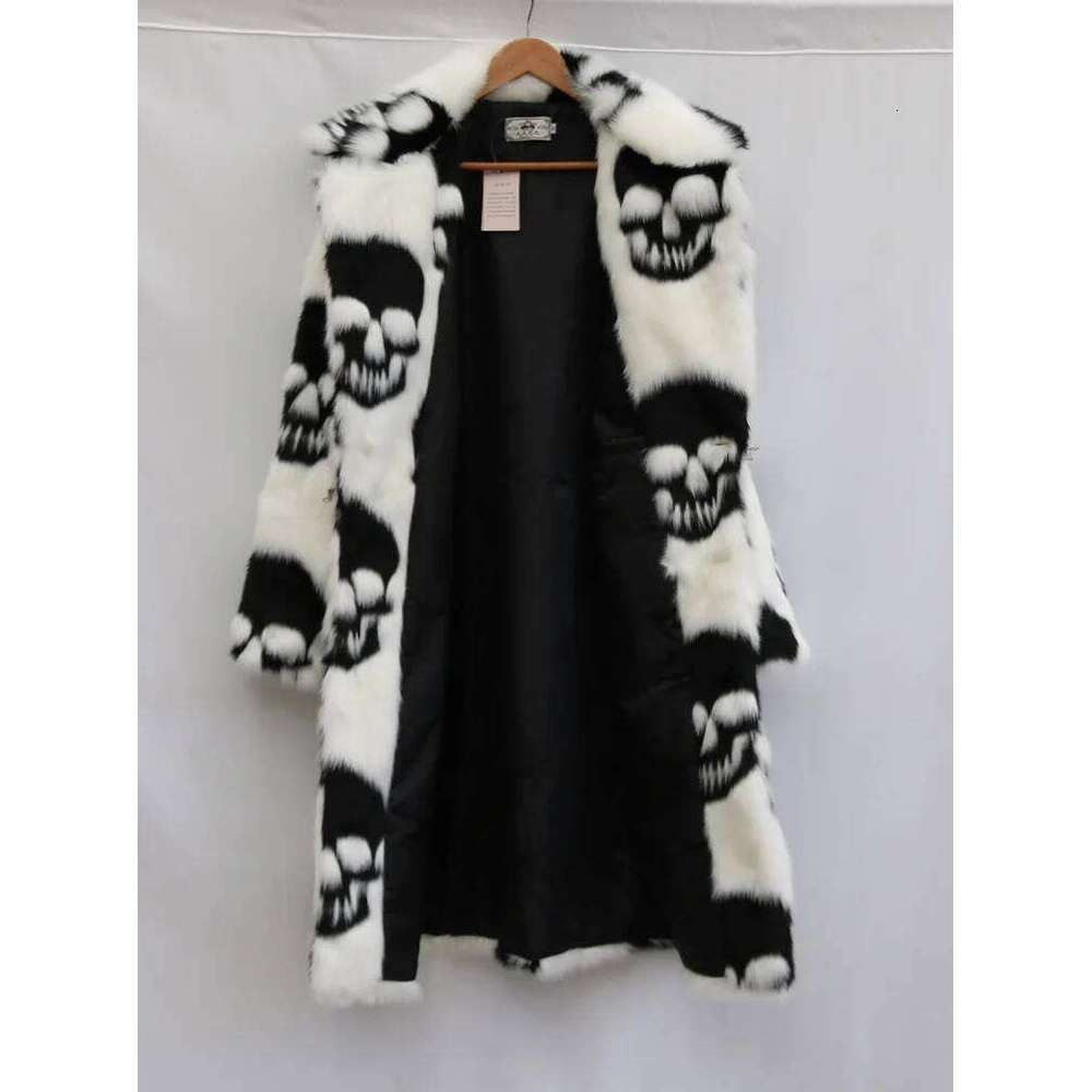 2025 Winter Warm Skulls Pattern Imitation Mink Man Woman Suit Collar Hip Hop Punk Faux Fur Coat Long Jacket Z260313