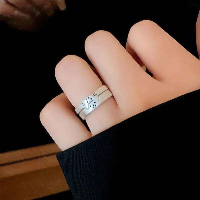 Cartoon Dog Cat Couple Women Men Cute Animal Finger Rings Simple Design Adjustable r Friendship Fashion Jewelry Gifts H260312