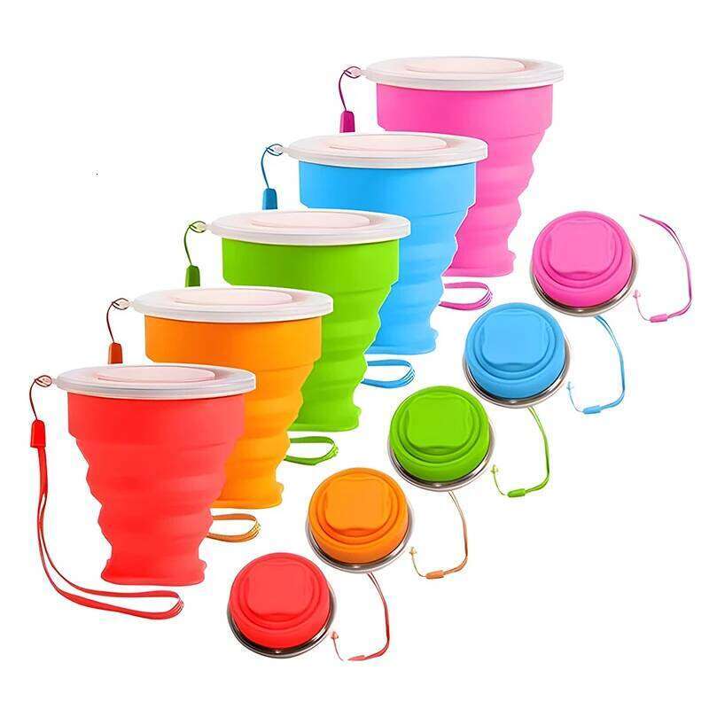 Portable Silicone Retractable Folding with Lid Telescopic Collapsible Drinking Outdoor Travel Water Cup Z260314