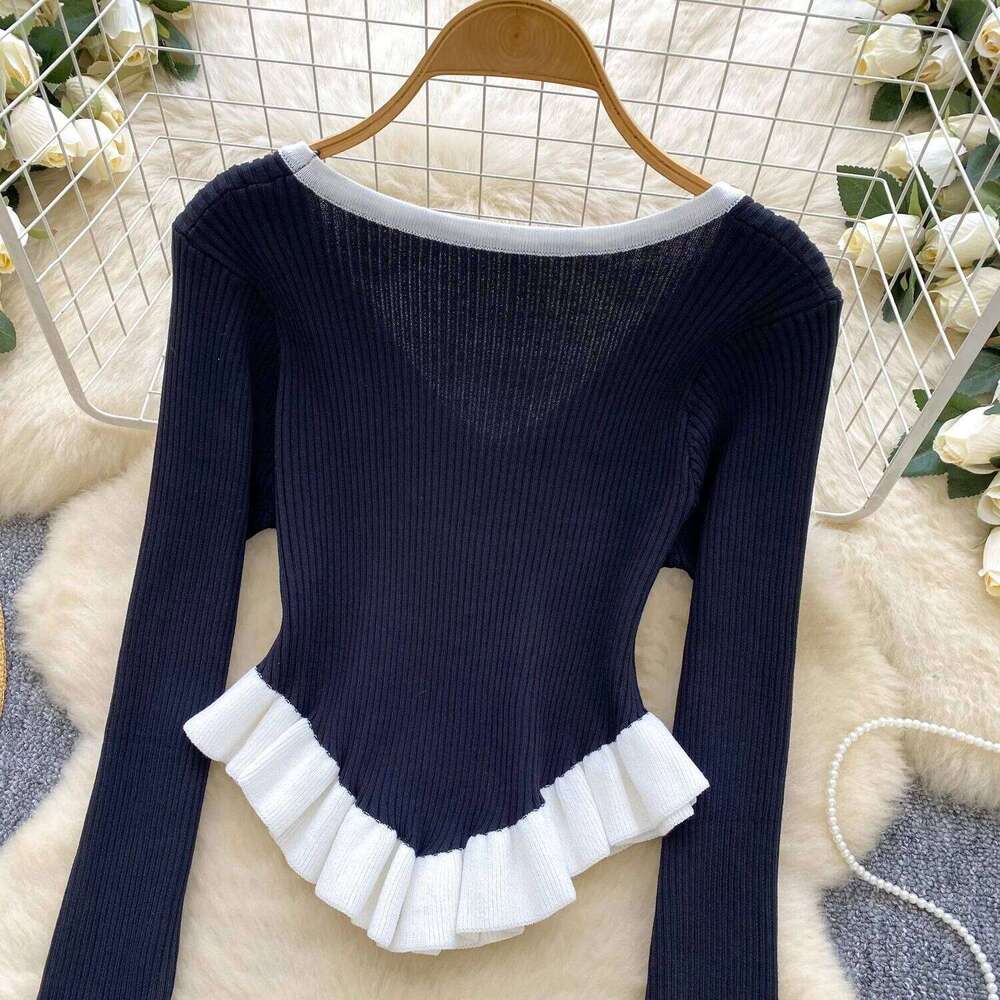 YuooMuoo Chic Knitted Tops 2025 Autumn Winter Y2K Long Sleeve Ruffled Sweaters Korean Fashion Streetwear Lady Shirts Z260314