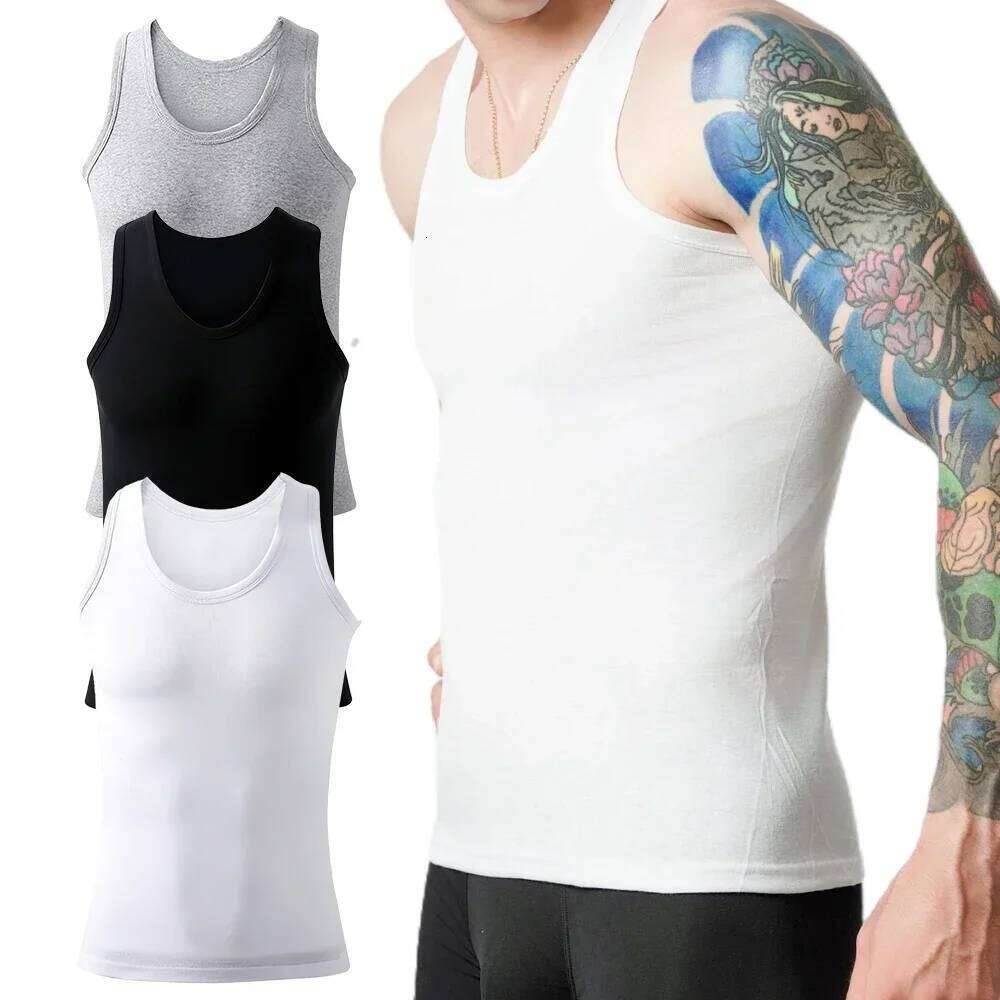 3pcs Men's Top Cotton Undershirts Breathable Solid Vest Underwear Wear Summer Sleeveless Tank A-Shirt Exercise Fitness