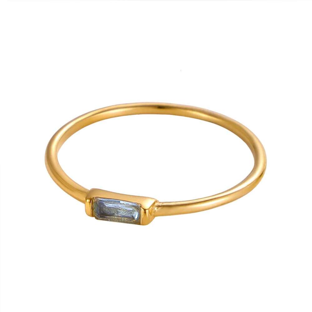 CARLIDANA Mimalist 18K Gold Plated Square Simple Colorful Zircon Stainless Steel 12 Months Birthstone Stackable Ring for Women H260312