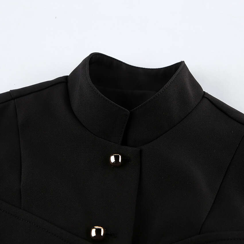 Spring Summer European And American Women S Fashion Design Small Stand Up Collar Buttoned Sleeveless Waist Cinching Hem Slit Elegant Top Vest MAKOUFEI