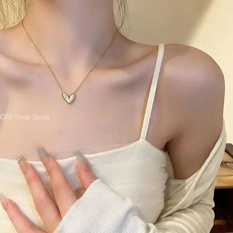 Minimalist Jewelry Pvd Gold Plated Stainless Steel Classic Heart Shaped Shell Necklace for Women Party Wedding H260312