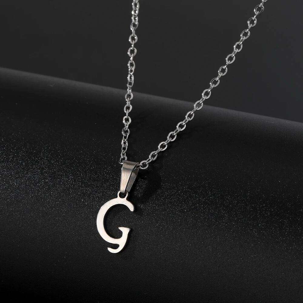 FNIO Simple Silver Color 26 Letter Pendant Necklace Fashion Unisex A-Z Initials Stainless Steel Choker Clavicle Chain Jewelry H260312