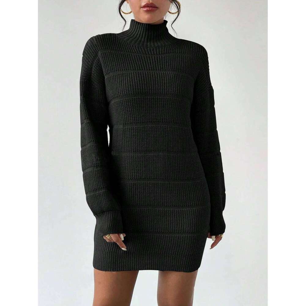 Women Versatile Sexy Hip-hugging Fashion Solid Party Dresses Female Half Turtleneck Loose Mini Dress Autumn Winter Vestido Z260314