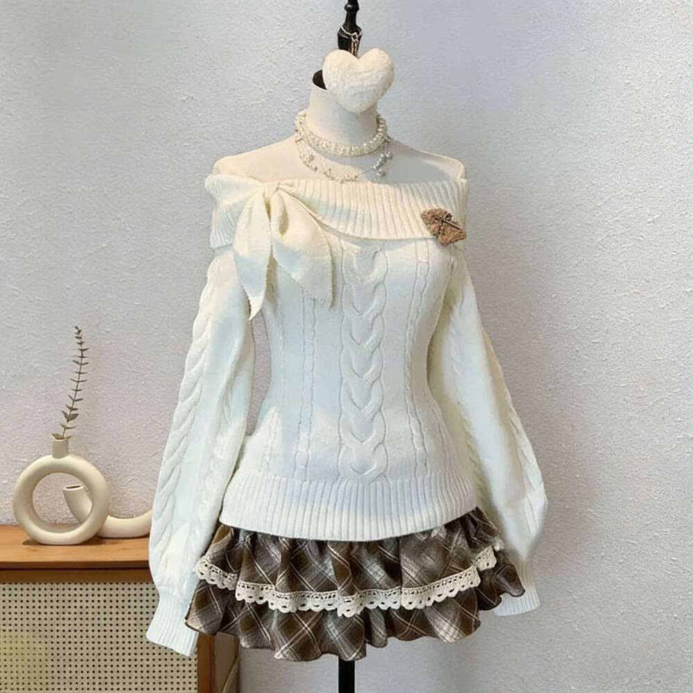 Korean Sweaters Turn-Down Collar Casual Long Sleeve Knitted Jumpers Y2K Vintage Subculture Punk Girl Women Clothing Z260314