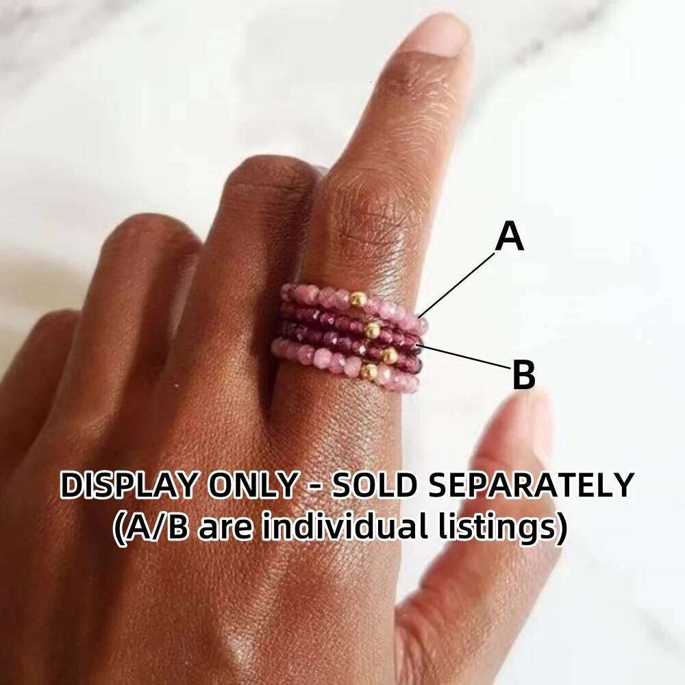 CCGOOD Adjustable Ring for Women Natural Pink Tourmaline Garnet Beads Elastic Stretch Stackable Boho Finger Rings Jewelry Gift H260312