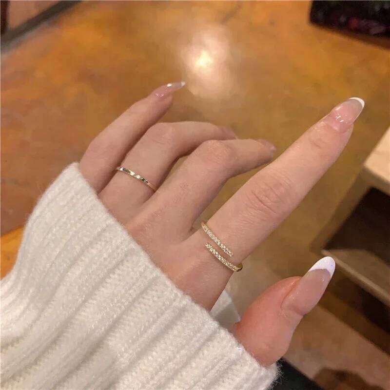 Exquisite Stainless Steel Line Double Layer Couple Opening Rings for Women Men Classic High Quality Gold Color Zircon Jewelry H260312