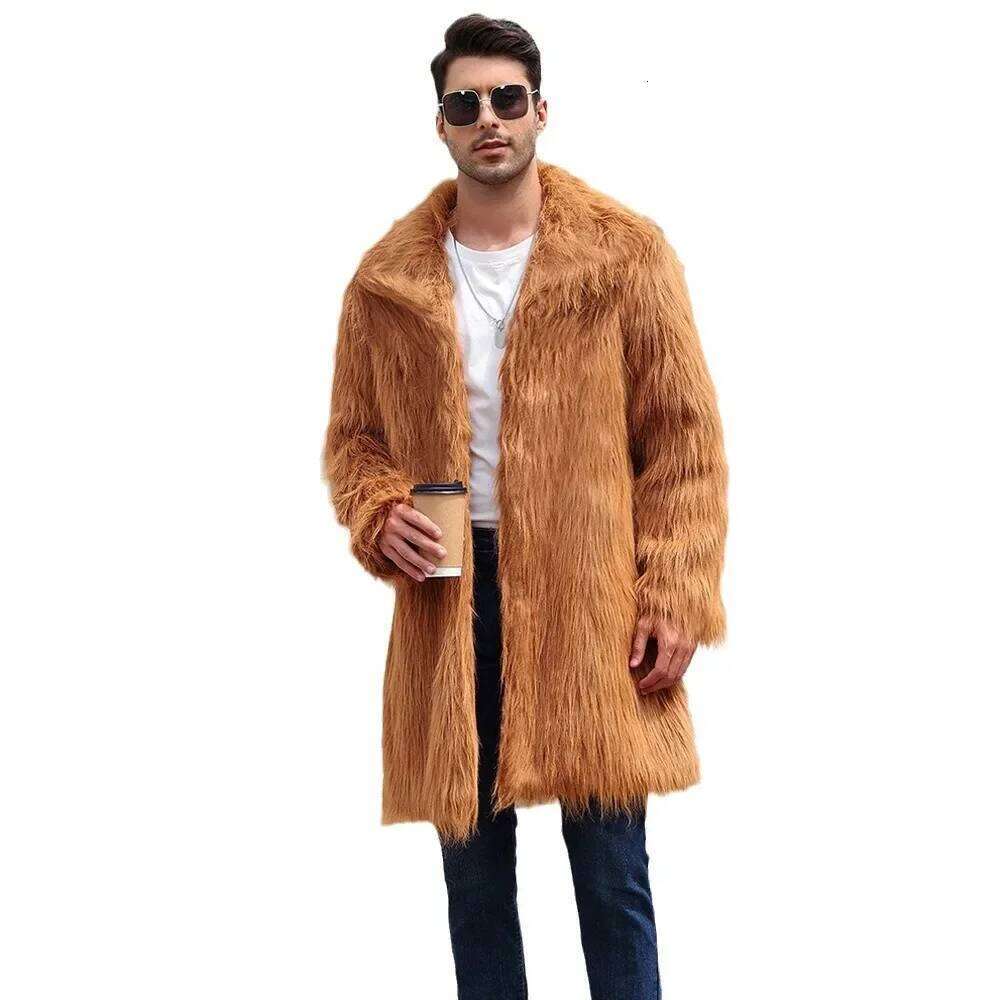 Men Faux Fox Coat Winter Thick Fluffy Sleeve Warm Shaggy Outerwear Luxury Fur Long Jacket Bontjas Jackets Mens Z260313