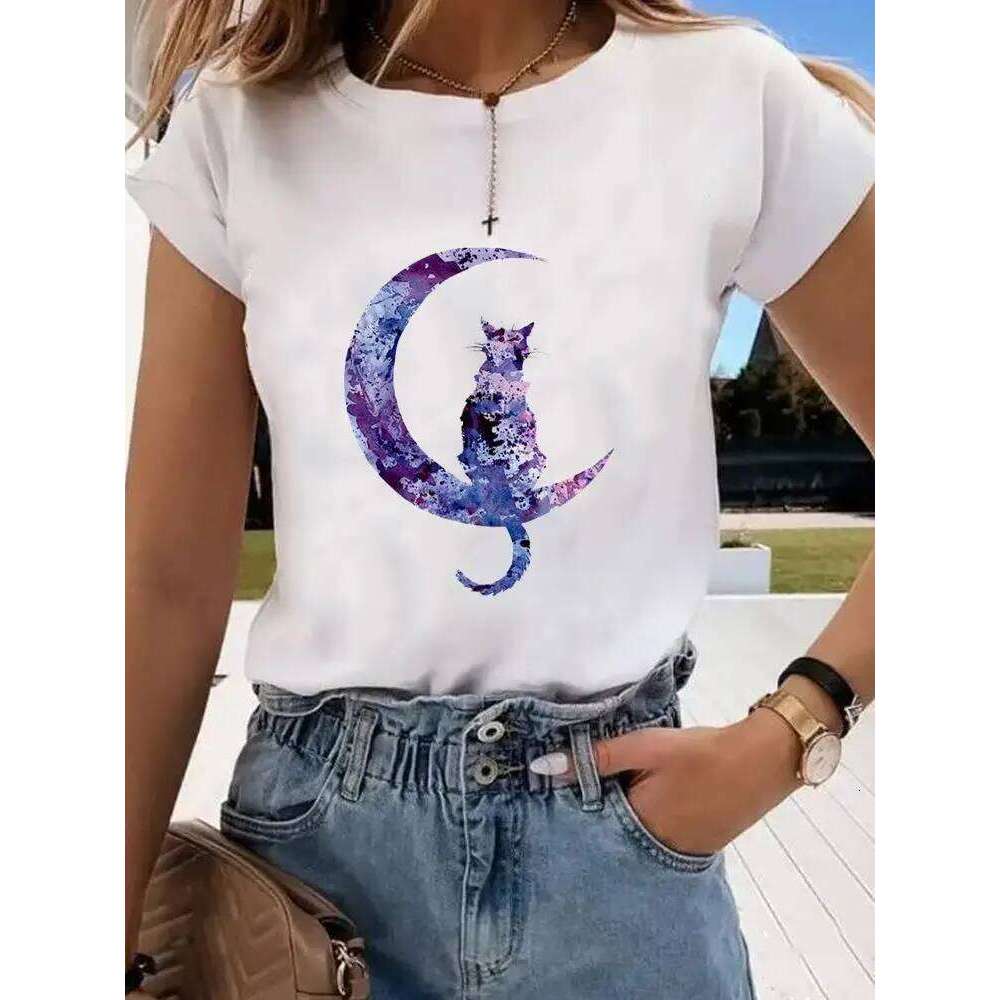 Short Sleeve Print Clothes Women Spring Summer Female Tee Fashion Cat Love Sweet Valentine Shirt Lady Graphic T-shirt Z260314