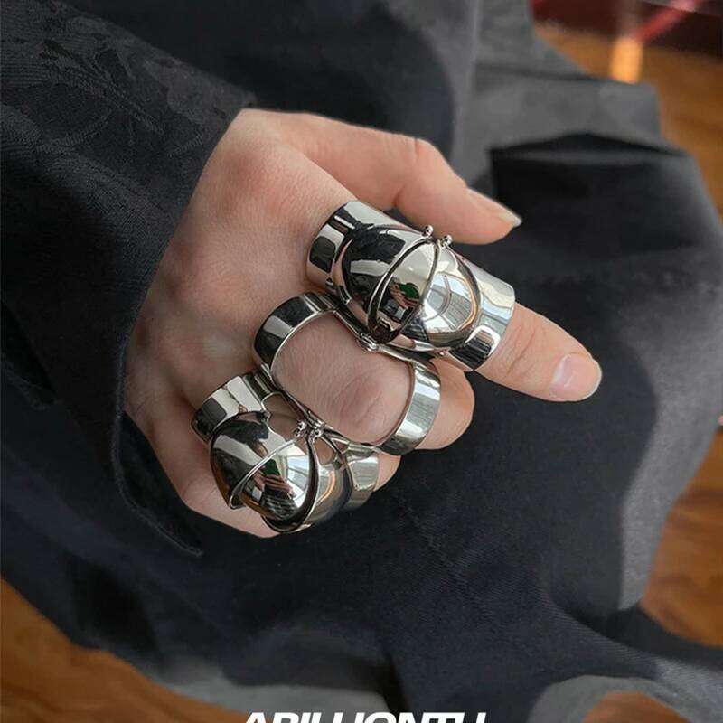 Armour Punk Gothic Rock Scroll Joint Armor Knuckle Knight Metal Multilayer Finger Rings Cosplay Jewelry H260312