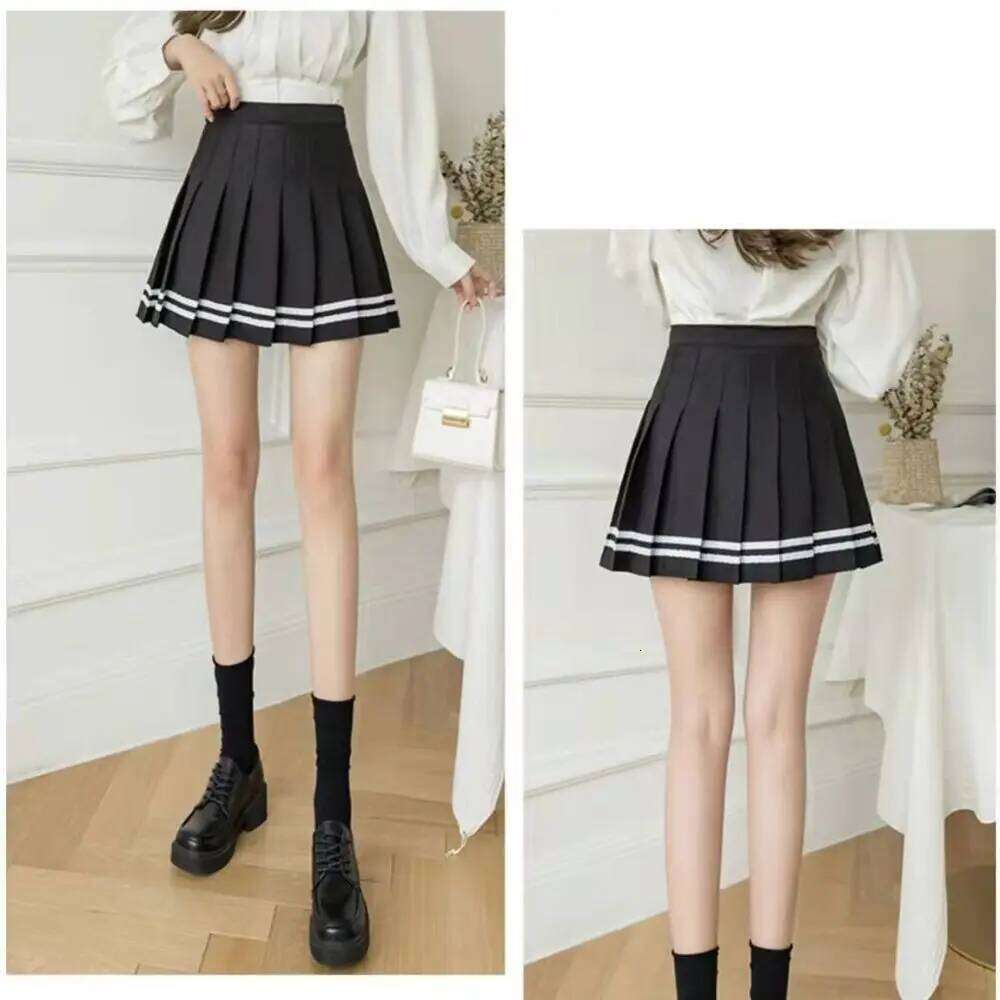 Korean Style High Waist Mini Women Punk Fashion JK Black Pleated Skirts Vintage Patchwork Striped A-line Skirt Z260314