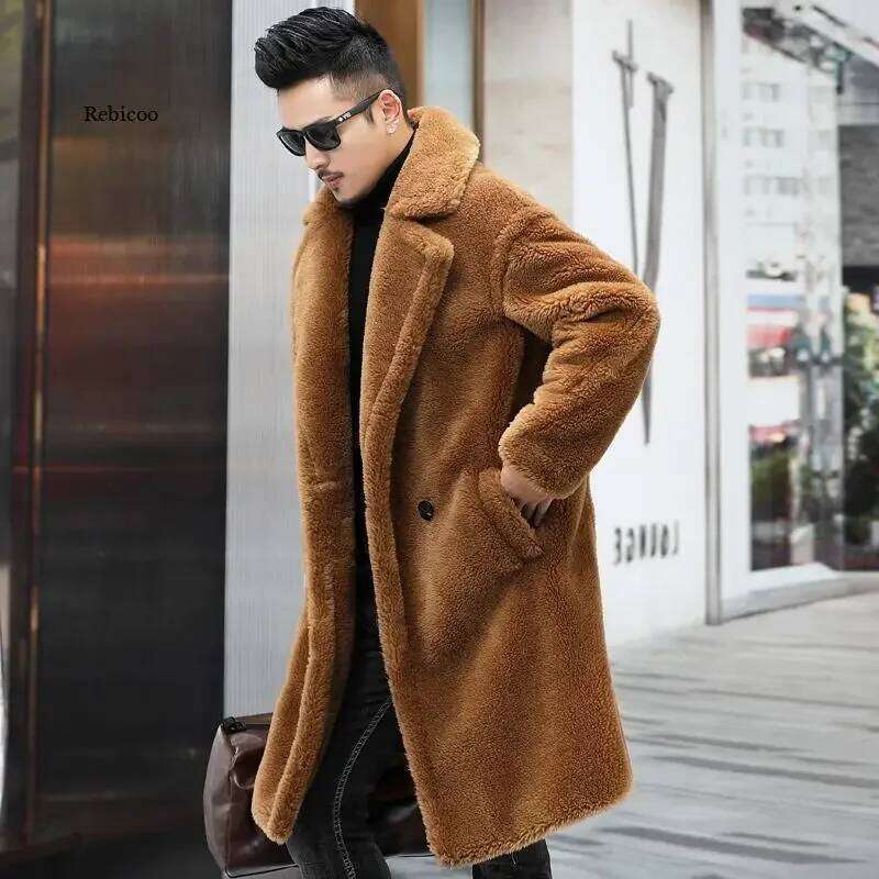 Men's fur imitation wool coat autumn and winter new warm windbreaker leisure large size Z260313