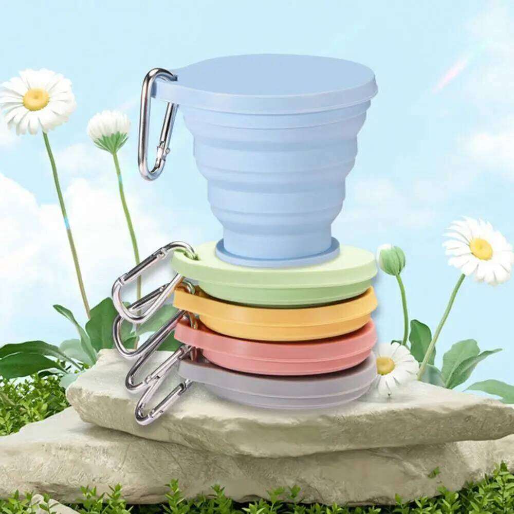 Silicone Folding with Carabiner Handle 180ml Portable Travel Washing Cup Wide-Mouth Water Container Z260314