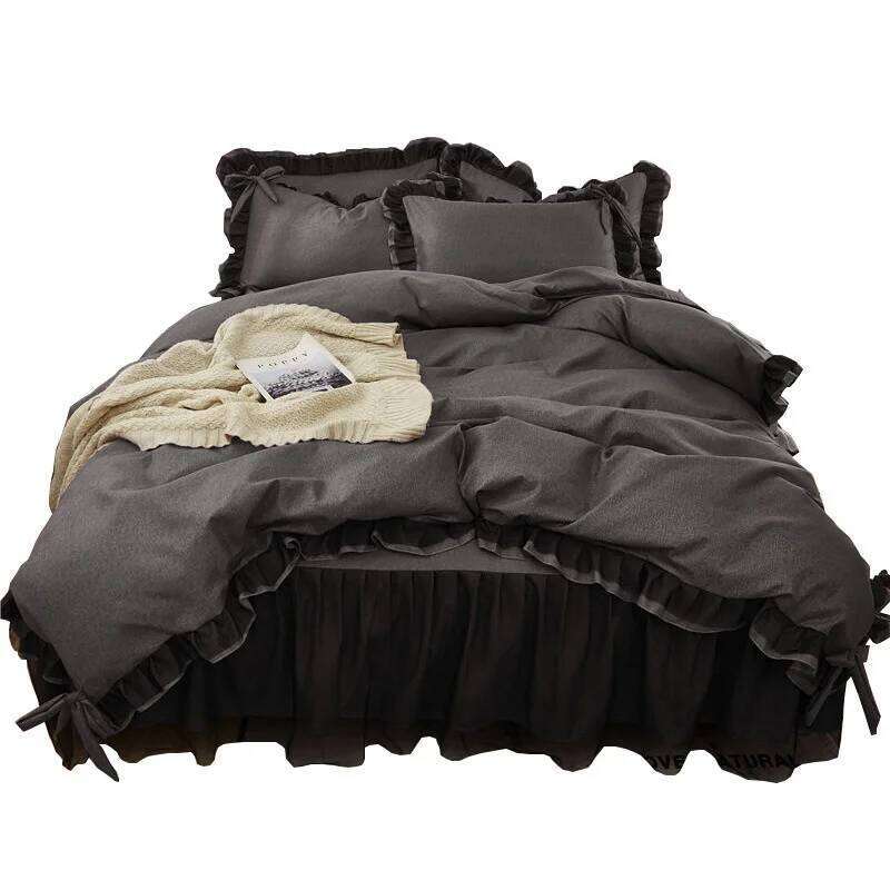 Y1 Home Black Princess Bedding Sets Kawaii Bed Skirt Sheet Pillowcase Fashion Girl Duvet Cover 4 Pieces Home Decoration H260312 - view 7