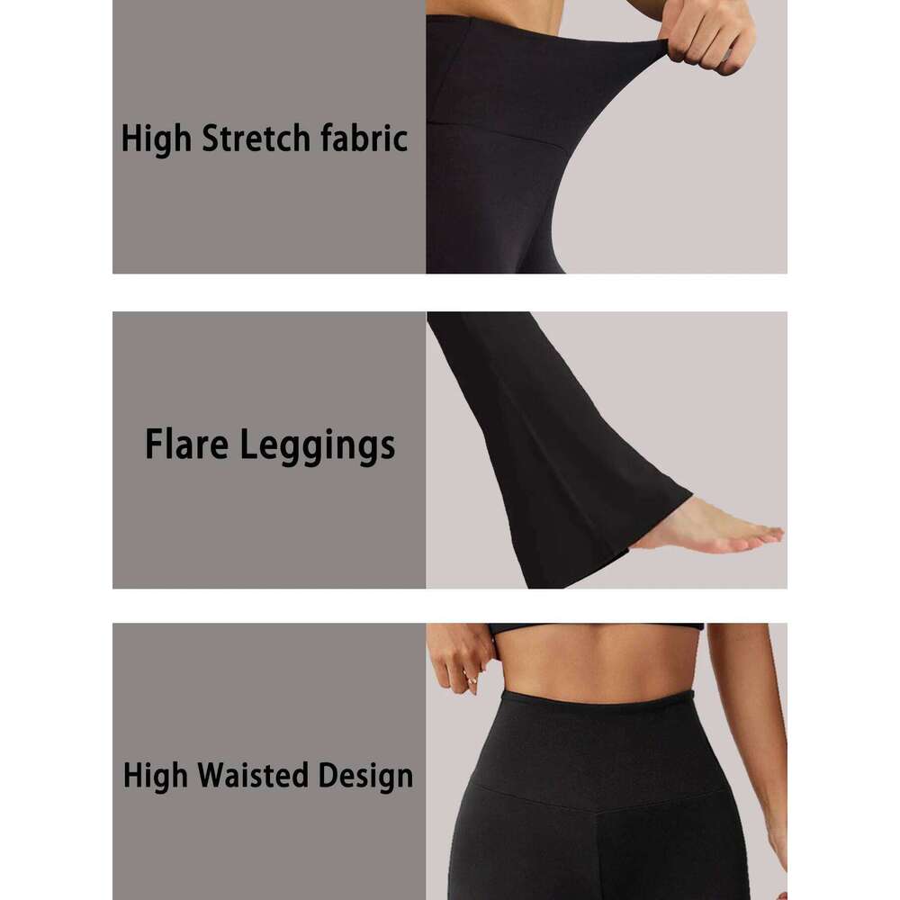 2 pack Women's Super Soft Flare Pants High Waisted Tummy Control Workout Yoga Leggings Bell Bottoms 26Y0313