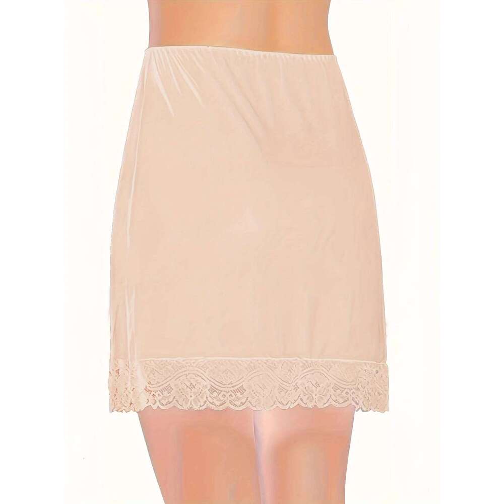 Ladies' lace mid skirt, inner with anti glare splicing, single-sided split half body lining skirt Z260314