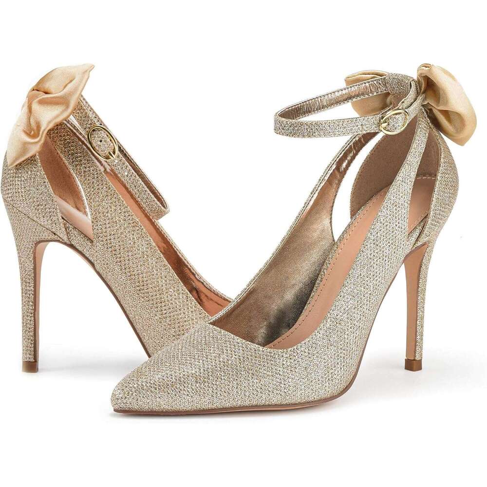 Womens High Heels Bow Tie Back Sexy Stiletto Ankle Strap Wedding Dress Pumps Shoes MOJIDASHU