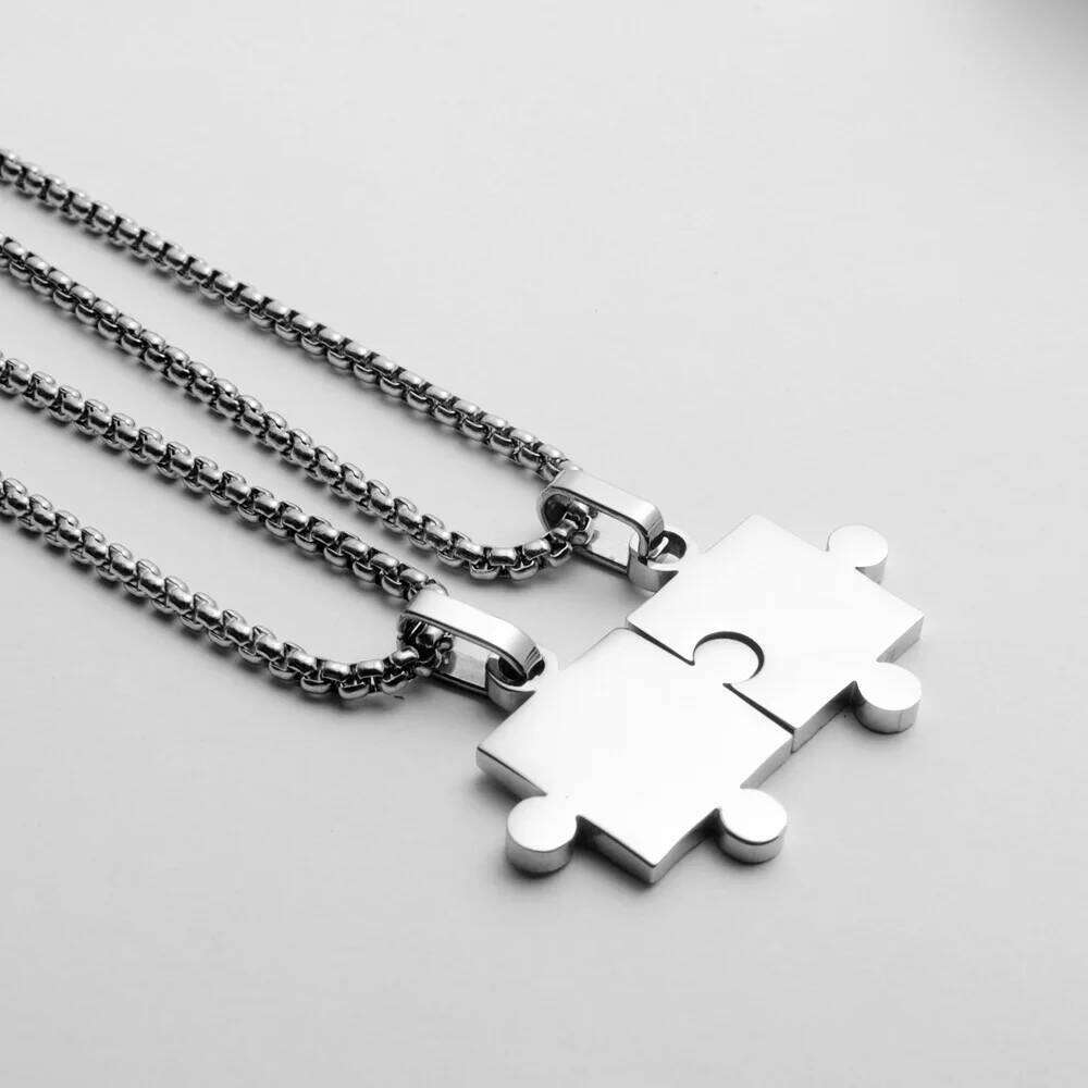 Hip Hop Puzzle Pendant Couples Necklaces Stainless Steel Link Chain Jigsaw rs Friends Sisters Jewelry For Women Men H260312