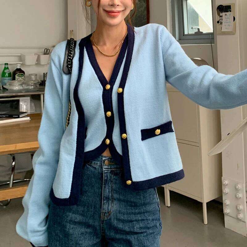 New High Quality Spring Knitted Long Sleeve V-neck Cardigan Coat + Sexy Short Camisole Crop Top Sweater Two Piece Sets Elegant Z260313