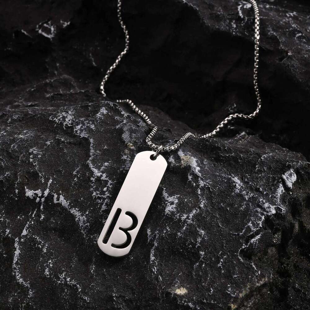 Vnox Initial Bar Necklaces for Men Women,Stainless Steel Hollow Letter A-Z Vertical Pendant Collar,Valentine's Day Birthday Gift H260312