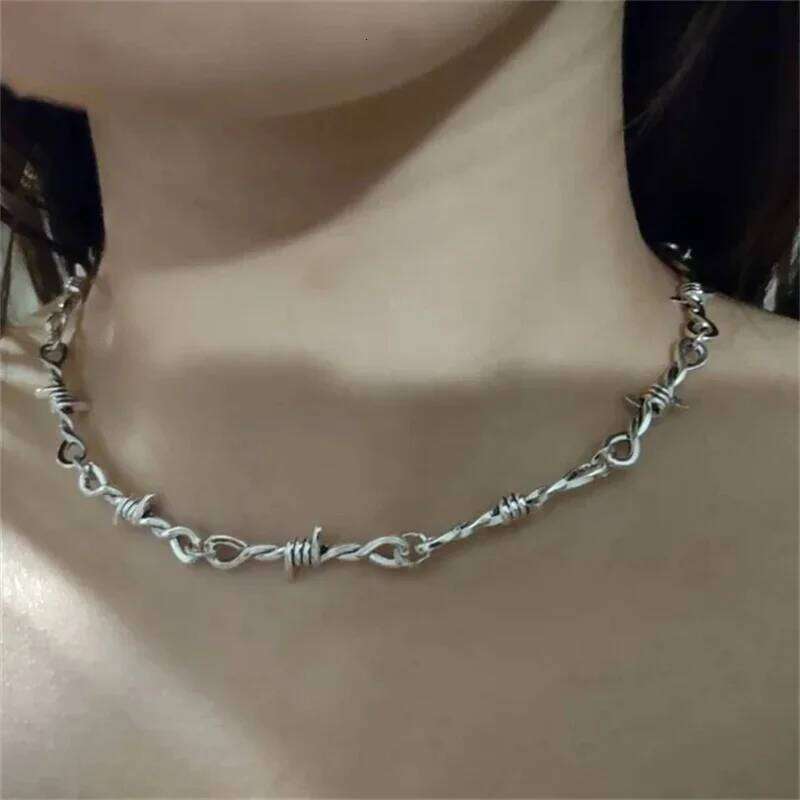 Barb Chain Thorned Y2K punk y2k chain necklace -Barbed Wire Choker - Alternative Gothic Jewelry H260312