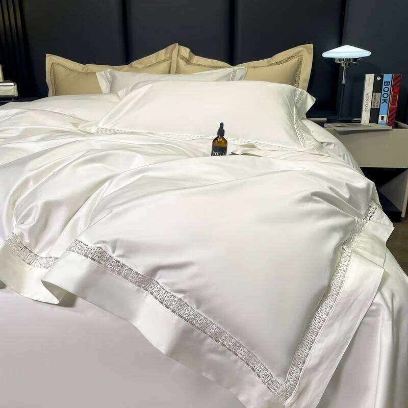 4Pcs 1000TC Egyptian Cotton White Hotel Style Bedding Set Hollow Wide Edge Duvet Cover Bed Fitted Sheet Pillowcases H260312 - view 5