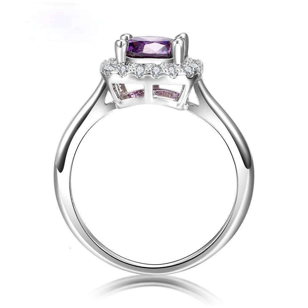 925 Sterling Silver Ring Purple Round 8MM Amethyst High Quality Square Diamond Sparkling Wedding Engagement Rings for Women H260312