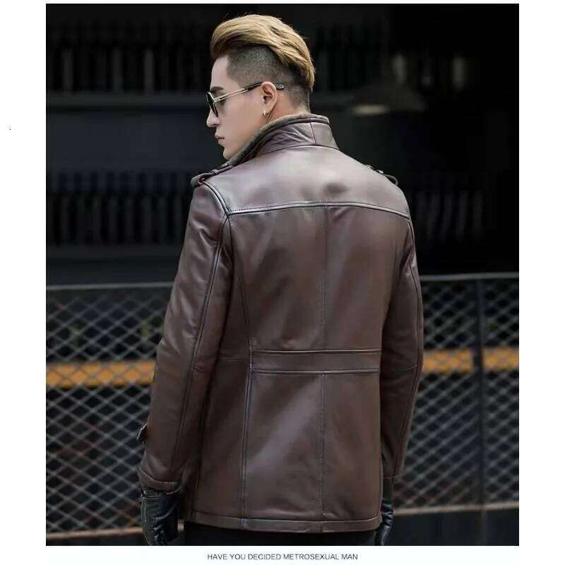 Genuine Leather Slim-fit Mid-length One with Cashmere Mink Fur New Winter Men's Coat Quality and High Appearance Level Z260313