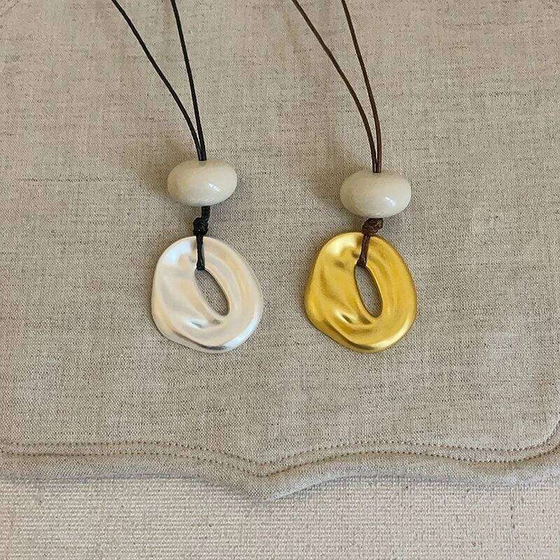 LATS Unique Design Irregular Hollow Matte Color Oval Stone Pendant Necklaces for Women Adjustable Rope Chain Chokers Jewelry H260312