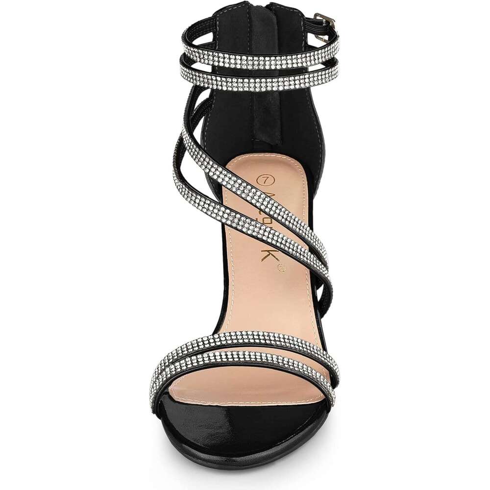 Women S Ankle Strap Rhinestone Stiletto Heeled Sandals MOJIDASHU