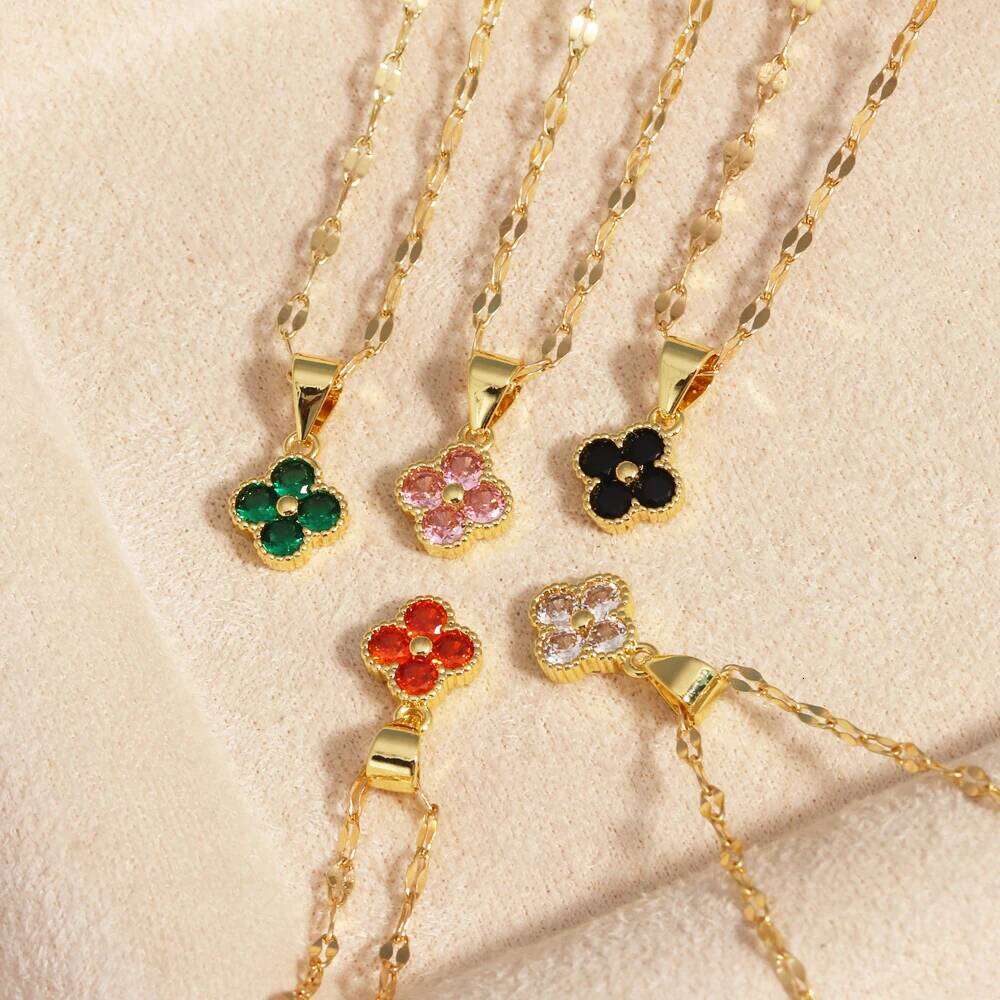 Stainless Steel Multicolor Zircon Cr Necklace Female Personality Fashion Niche Collarbone Chain Design Sense H260312