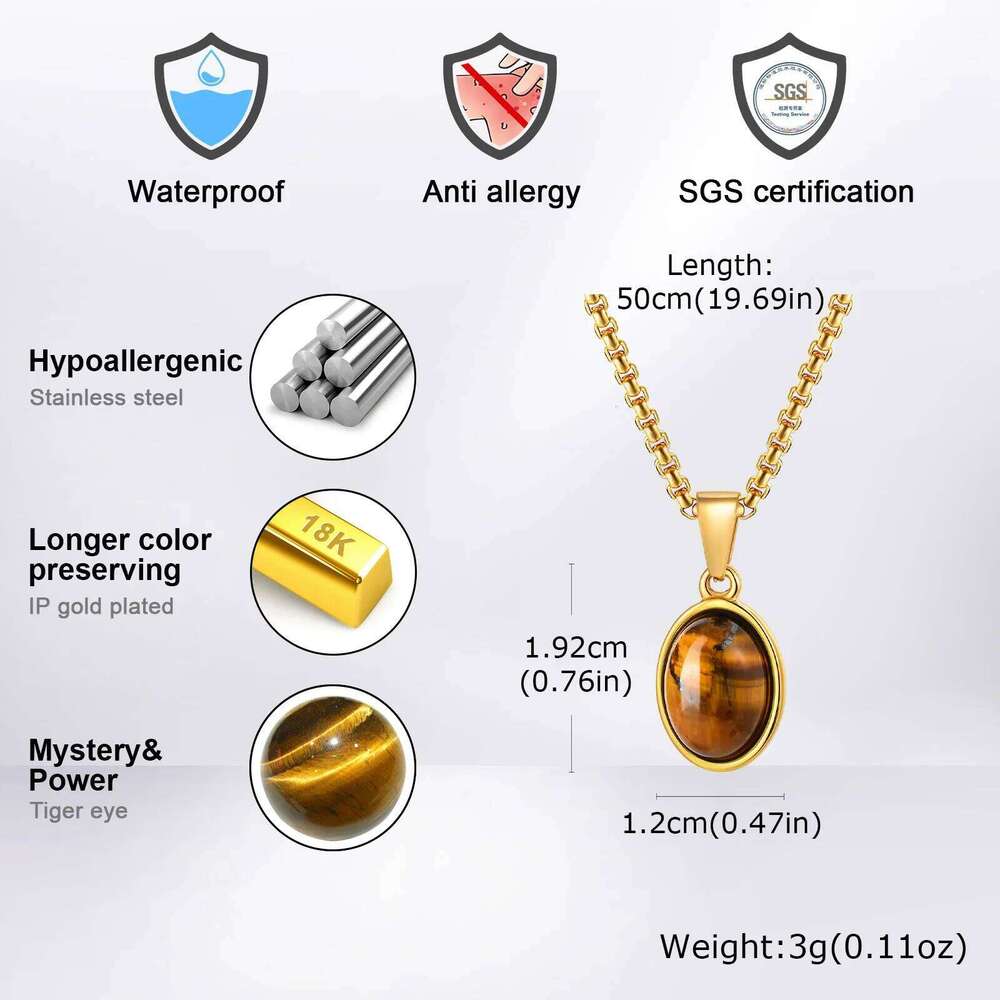 Vnox Trendy Natural Stone Geometric Pendant Necklace for Men, Stainless Steel Gold Color Box Chain Collar, Fashion Charm Jewelry H260312