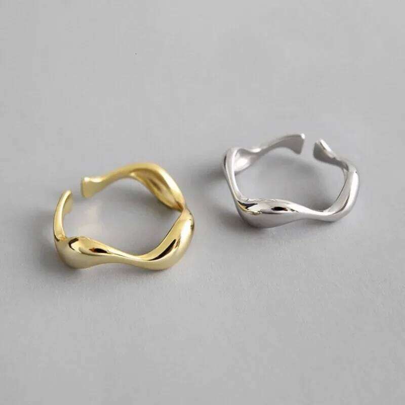 Irregularity Wavy Geometric Line Couple Rings for Women Men Temperament Classic Gold Color Stainless Steel Finger Jewelry Gift H260312