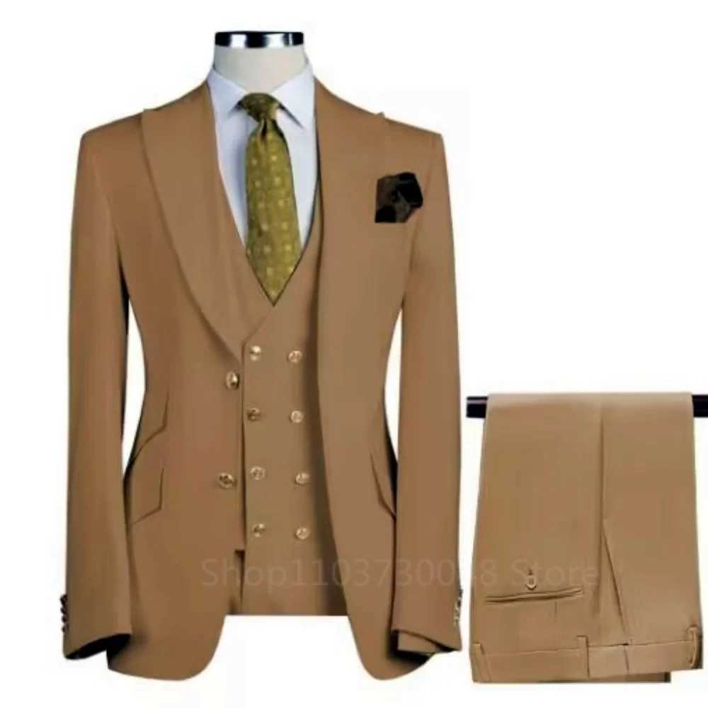 Mens Slim Fit Prom Tuxedo 3-Piece Set with Peak Lapel Blazer Vest Pants - Wedding Groom Business Formal Party Costume Homme M260313