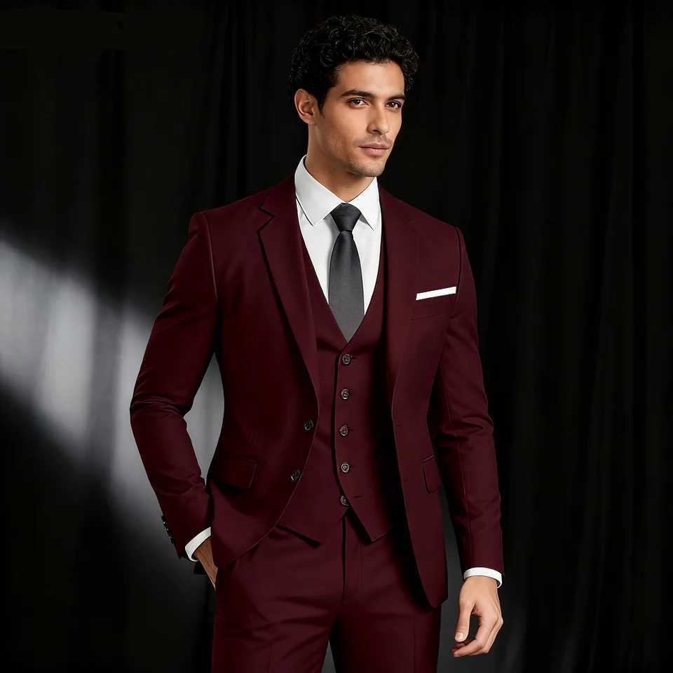 Mens Green Olive Terno Suit with Peak Lapel 3-Piece Formal Ensemble Jacket Pants Vest for Home Party Occasions M260313
