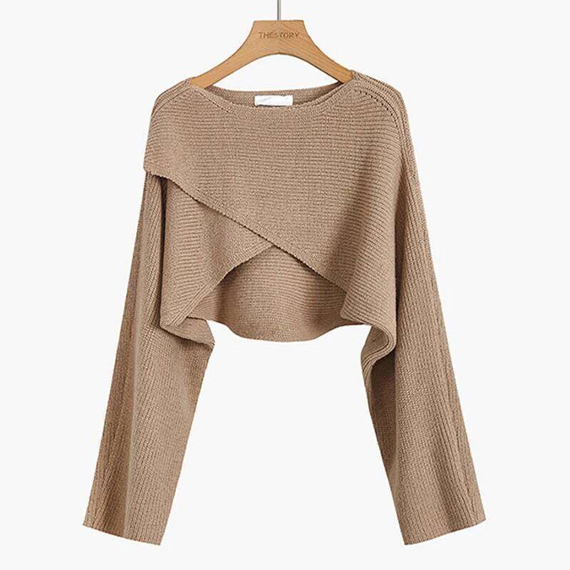 Knitted Cropped Y2K Tops Women Autumn Long Sleeve Pullovers Winter Cross Irregular Streetwear Sweater Pull 22933 Z260313