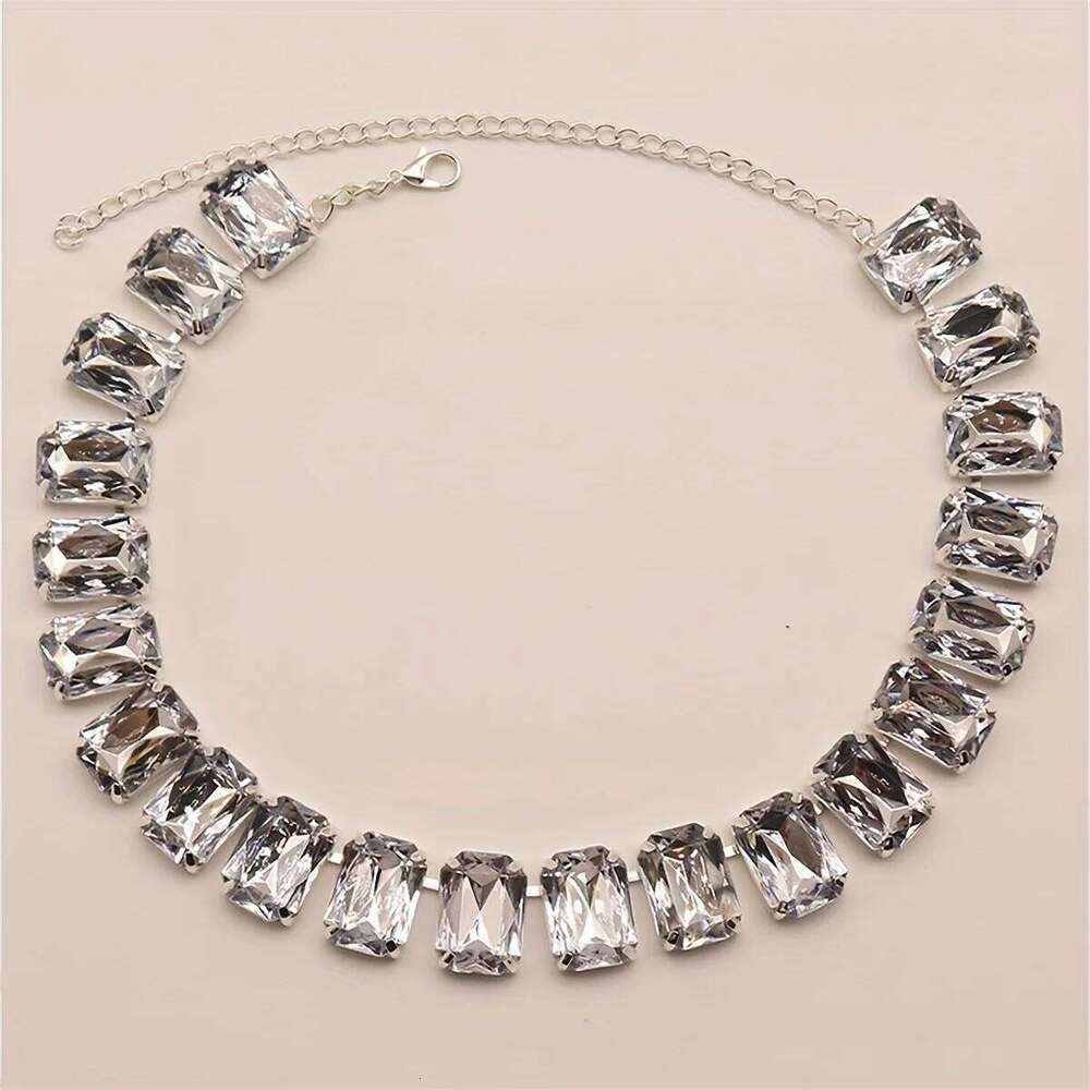 Sexy Sparkling Square Rhinestone Exquisite Bridal Party Wedding Jewelry Large Necklace Accessories H260312