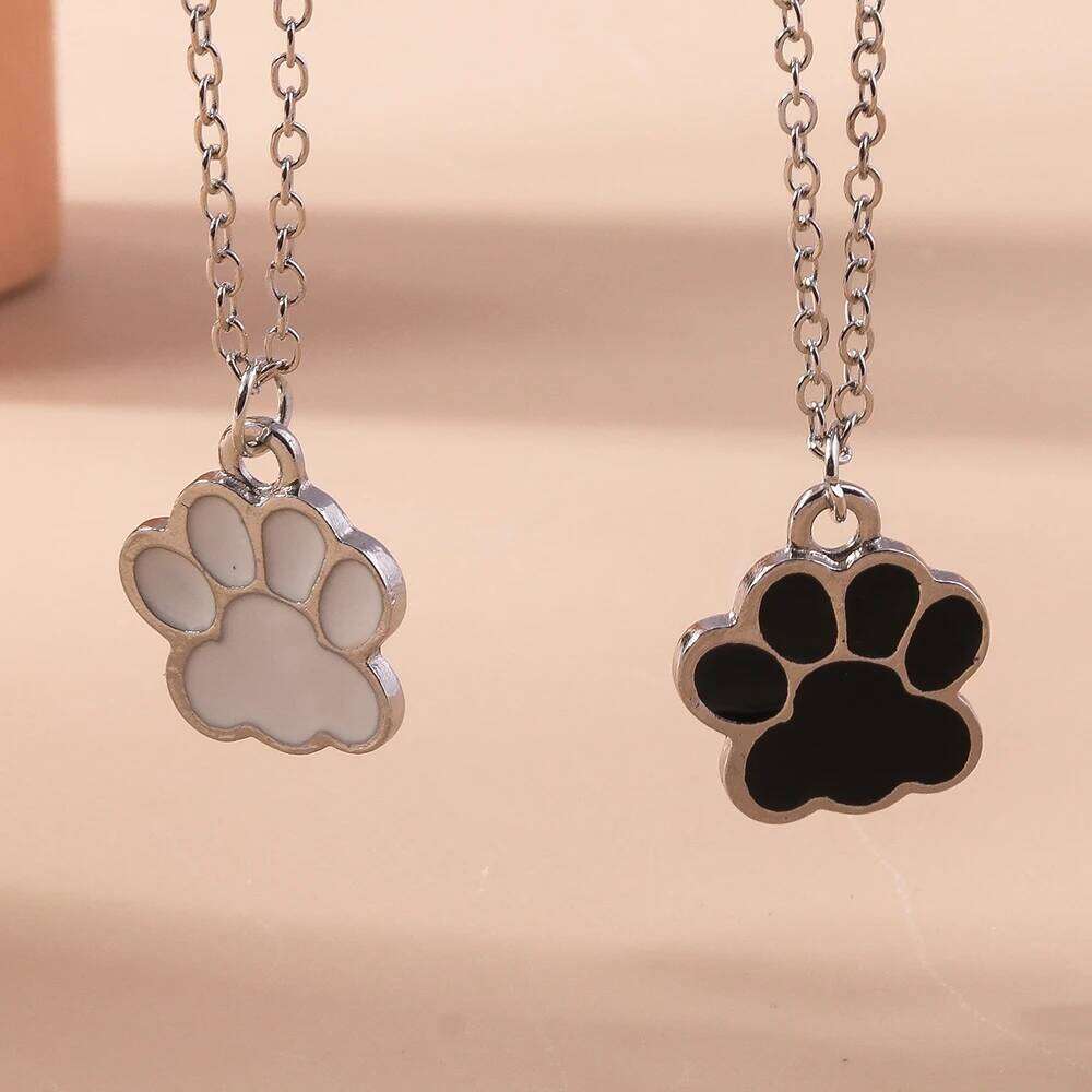 Cute Enamel Dog Cat Paw Necklaces for Women Men BFF Best Friends Couple Matching Pendant Necklace Set Birthday Gifts H260312