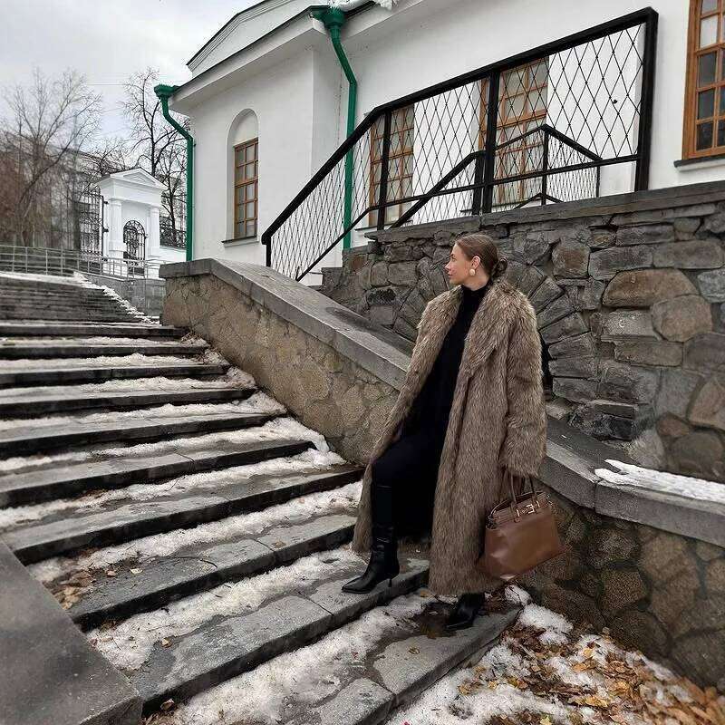 Long Coats Women Faux Fur Streetwear Thick Warm Coat Turn Down Collar Y2k Outerwear Jackets Open Stitch Autumn Winter Spring Z260313