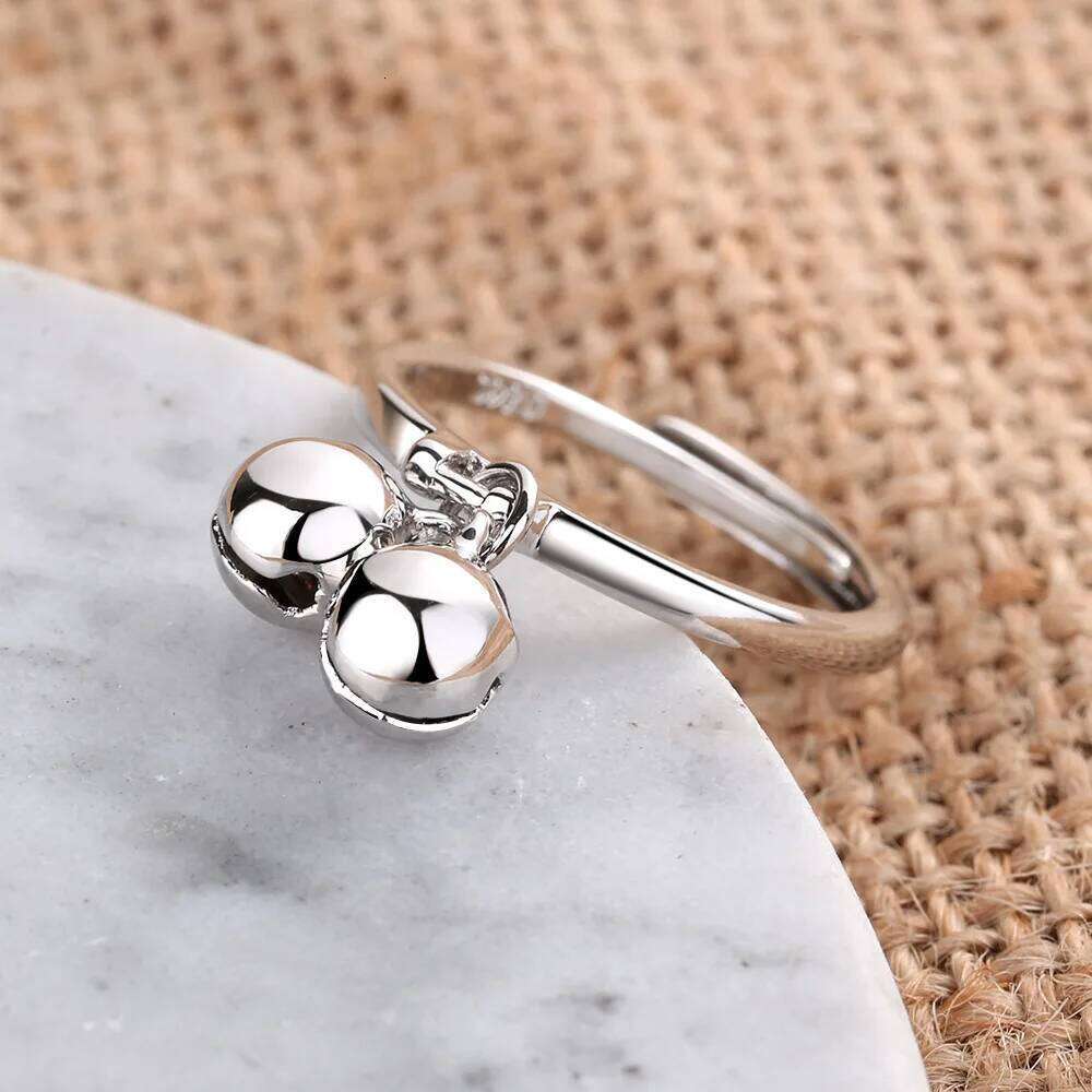 925 Sterling Silver Rings Women trendy 2 bells fine Jewelry Beautiful Finger Open Ring For Party Birthday Gift H260312