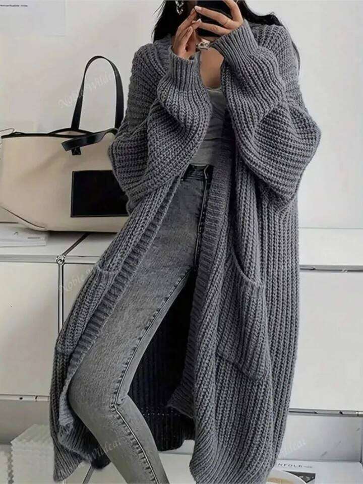 Woman's Knitted Casual Coat Autumn Winter Fashion Long Sleeves With Pocket Cardigan Sweater Ladies Comfort Warm Sweaters
