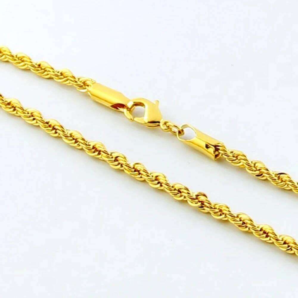 wholesale 18K 3MM Twisted Rope Twist Electroplating Gold Necklace for Men Women Wedding Jewelry Gifts H260312
