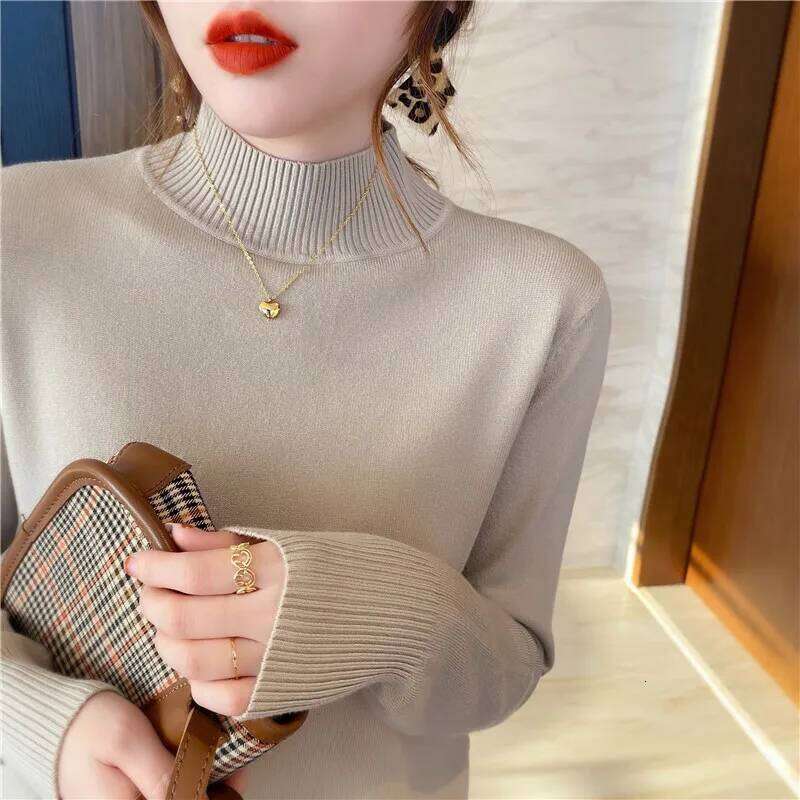 New Autumn and Winter Women's Semi-turtleneck Sweater Fashion Long-sleeved Solid Color Knitted Bottoming Shirt Soft Inner Top Z260313