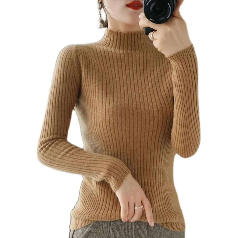 Women Sweater Autumn Winter Thick Warm Slim Fit Sweaters Solid Long Sleeve Fashion Korean Jumpers Half High Collar Knitwears Z260313