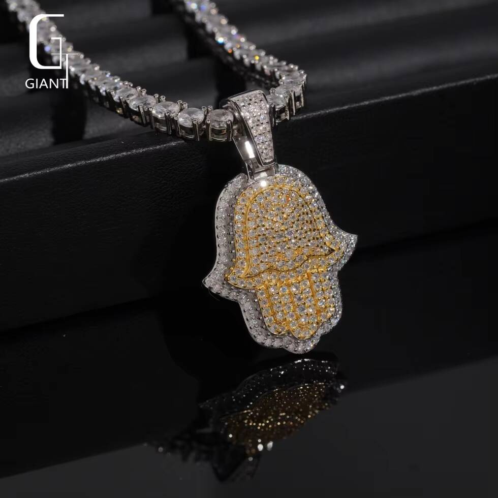Factory Wholesale Fine Jewelry Hamsa Hip Hop Hand 925 Sterling Silver Iced Out VVS Moissanite Diamond Mens Pendants