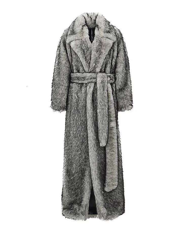 Men Faux Fur Jacket Long Coat Full Length Thick Fluffy Warm Shaggy Outerwear Business Turn Down Collar 2025 Winter Overcoat Z260313