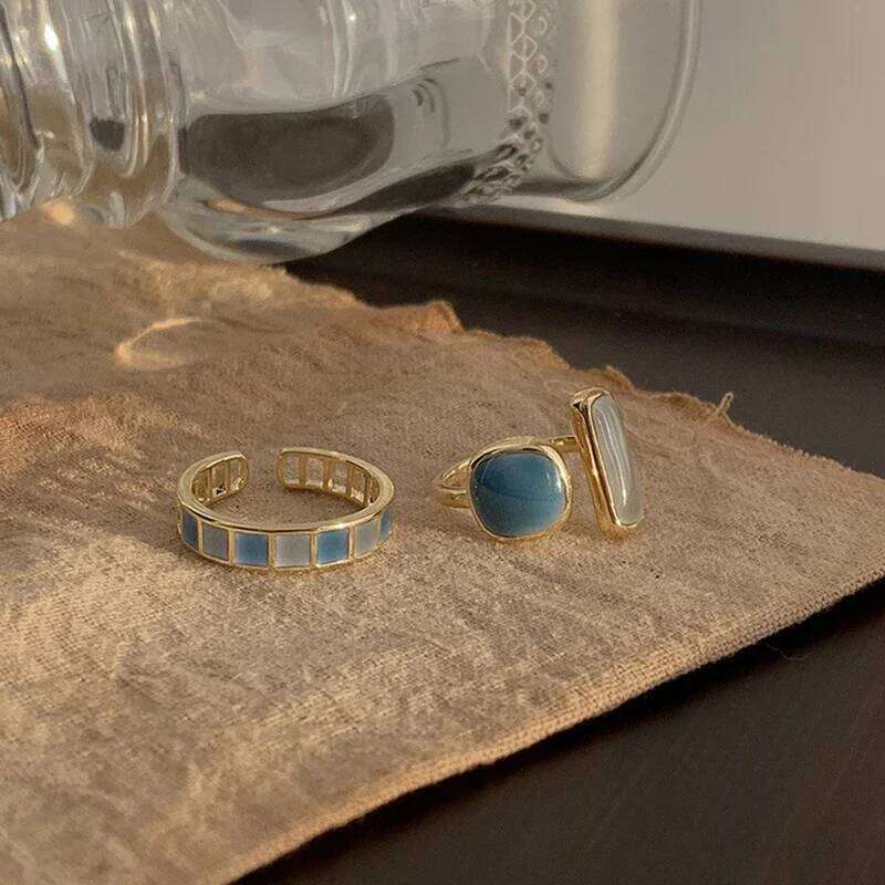 New Fashion Emerald Drip Glaze Adjustable Ring for Women 2023 French Retro Gold Color Metal Rings Exquisite Wedding Jewelry Gift H260312